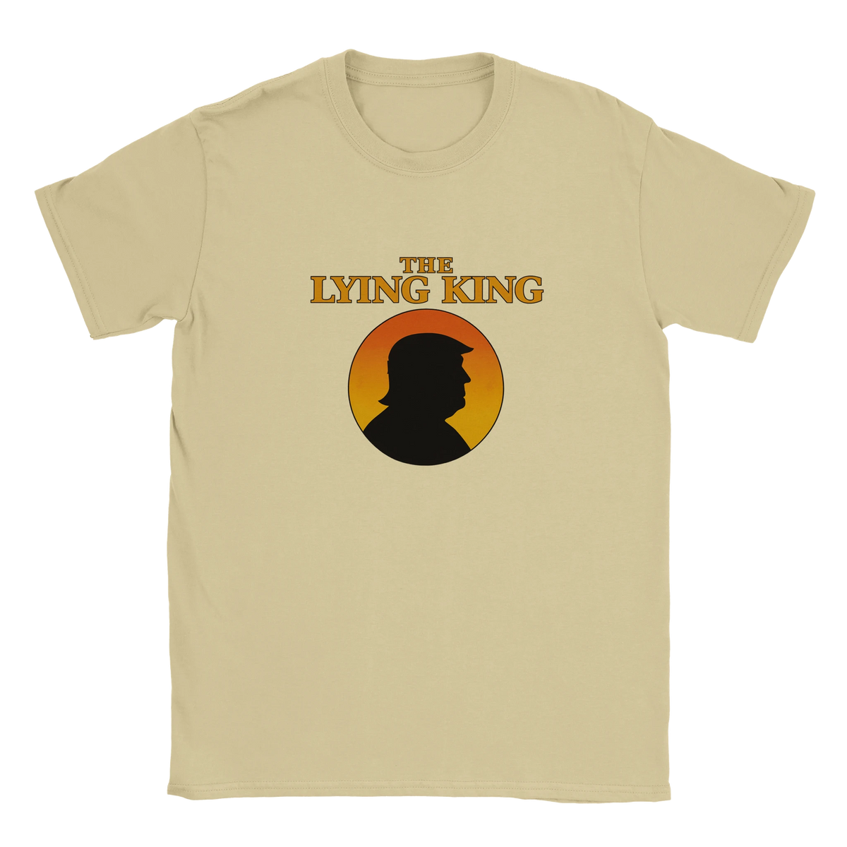 Naturfärgad t-shirt med The LYING KING-tryck och orange rundel med profil