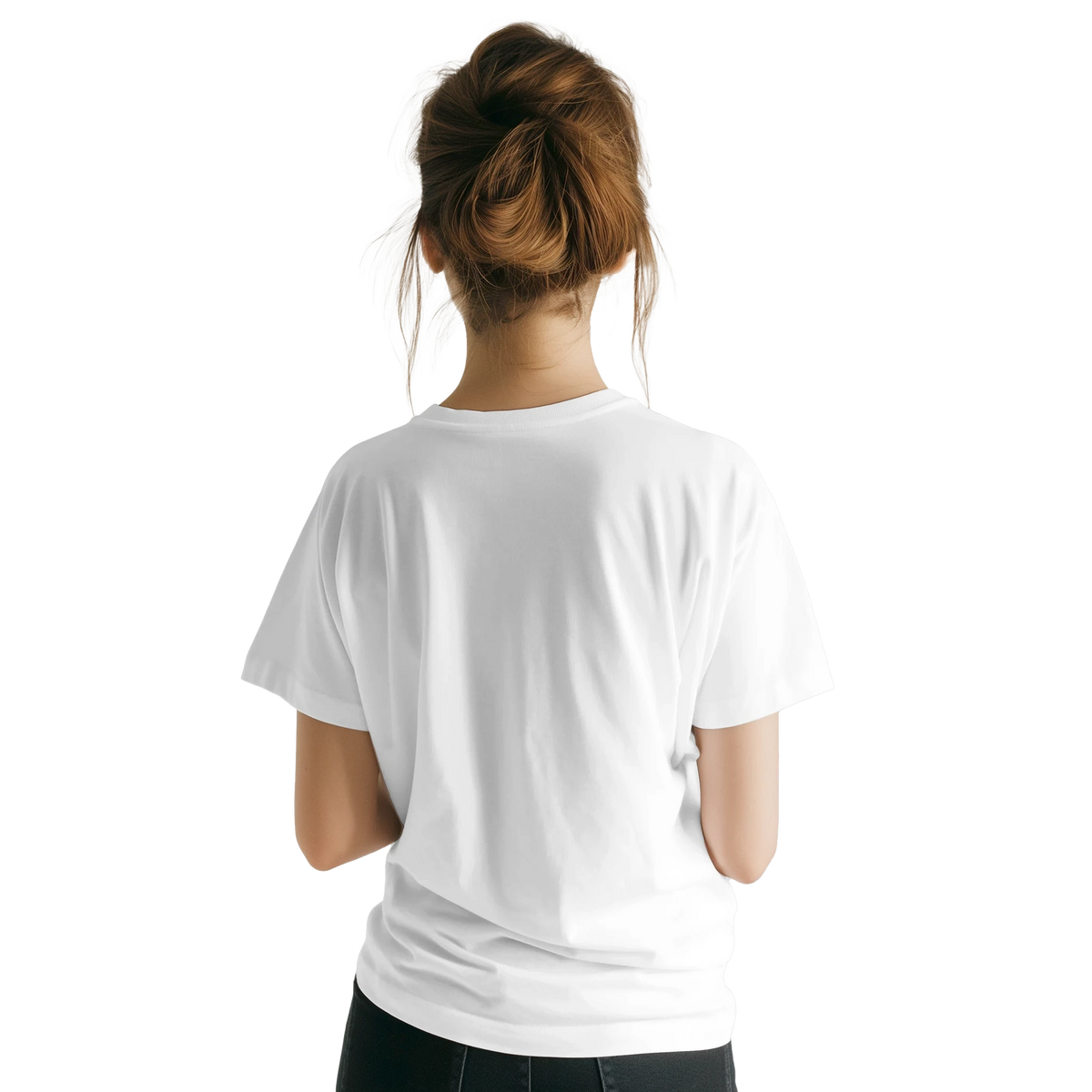 Vit t-shirt sedd bakifrån med rund hals och korta ärmar
