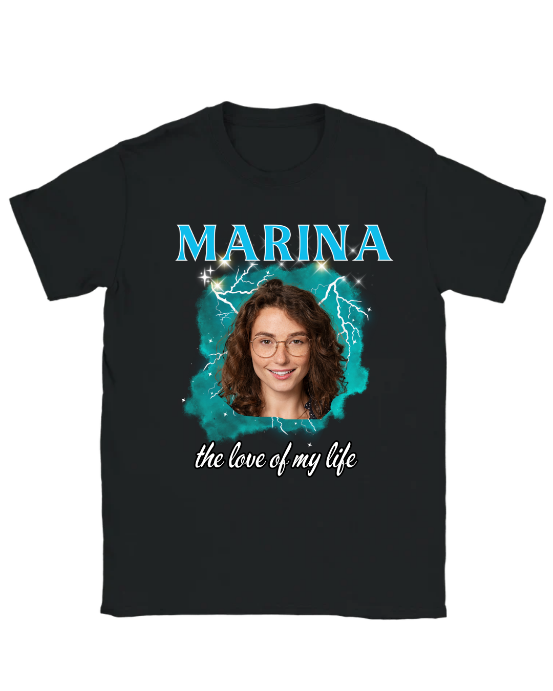Custom T-shirt | Light blue background | Your own text & image